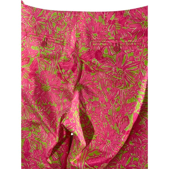 Lilly Pulitzer Size 12 Pink Green Floral Print Straight Leg Flat Front Pants - Picture 5 of 8